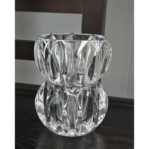 Vintage MCM 60s Chunky Heavy Leaded Brutalist Double Bowl Glass Vase